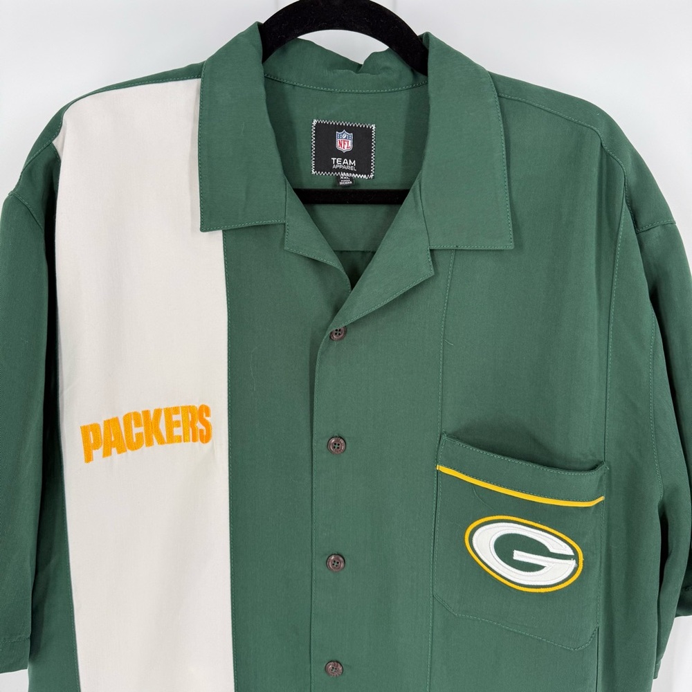 Green Bay Packers Button Up Camp Bowling Shirt NFL Apparel Embroidered Logo XXL - Picture 2 of 13